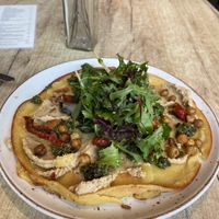 Socca: a very tasty chickpea pancake with Italian flavours  at SUE in Rotterdam