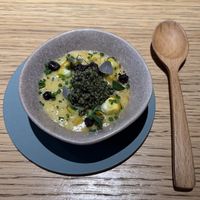 Corn, tonburi seeds  at Grön Restaurant in Helsinki