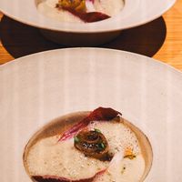 BBQ golden beet rosette, pumpkin, chestnuts and seabuckthorn at Grön Restaurant in Helsinki