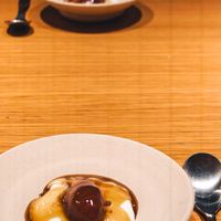 Blueberries, kombu seaweed and warm licorice caramel sauce at Grön Restaurant in Helsinki