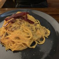 Spaghetti carbonara. Delicious  at Osteria Italiana in Clifton Hill