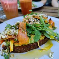 Avocado fermented veggies, sprouts bread at NOP in Tallinn