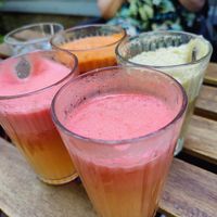 Fresh juices grapefruit, carrot, apple at NOP in Tallinn