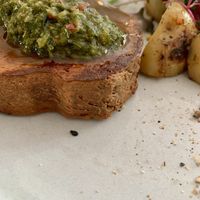 Close up on the fake steak with sauce, amazing taste and texturee  at NOP in Tallinn