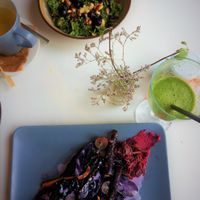 Purple vegetables, salad and green smoothie at NOP in Tallinn