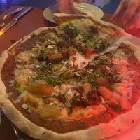Vegan Pastorela: Roasted vegetables and pineapple   at Piola in Playa Del Carmen