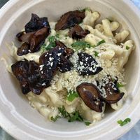 Mac and Cheese with Shiitake Bacon at Reverie Cafe + Bar in Minneapolis