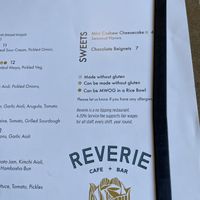 Menu  at Reverie Cafe + Bar in Minneapolis