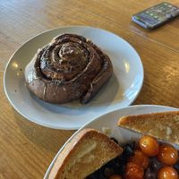 Huge cinnamon roll  at Reverie Cafe + Bar in Minneapolis