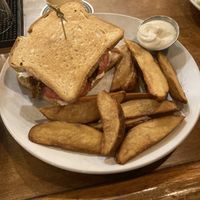 Gluten free Cuban sandwich with extra crispy wedges  at Reverie Cafe + Bar in Minneapolis