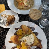 french toast, biscuits and gravy, coffee cake  at Reverie Cafe + Bar in Minneapolis