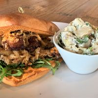 Cauliflower Po Boy with potato salad at Reverie Cafe + Bar in Minneapolis