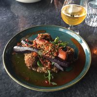 Yummy mushroom & nut croquettes vegan dish, hearty & warming. at Bryggjan Brugghus in Reykjavik