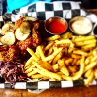 Seitan, dill fries, slaw at Lucky Pig - Paradise Palms in Edinburgh