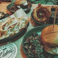 Vegan burgers (the royale & black bean burger), fries, onion rings, chipotle mac  at Lucky Pig - Paradise Palms in Edinburgh