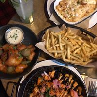 Cauliflower wings, chilli, mac and cheese and fries! Incredible!  at Lucky Pig - Paradise Palms in Edinburgh