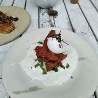 Dal hash brown with poached egg at Big Sur in Auckland
