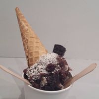 CHOCOLATE SUNDAEEE! with all the toppings at Nice Vice in Vancouver