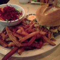 mac n cheeze burger  at MeeT in Gastown in Vancouver