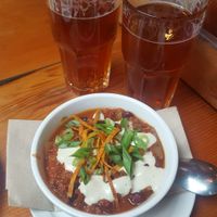 House chili and beer. Perfect comfort combo. at MeeT in Gastown in Vancouver