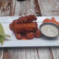Spicy buffalo vegan chicken strips at MeeT in Gastown in Vancouver