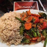 Steamed Veggies with Spicy General Fu Sauce & Brown Rice. at Wok The FuZn in Jacksonville