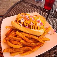 Vegan chili dog at Allyn's Cafe in Cincinnati