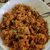 Vegan jambalaya entree. I ate a bit before taking the photo. at Allyn's Cafe in Cincinnati