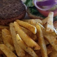 Plant Based Burger and Cajun Fries at Allyn's Cafe in Cincinnati