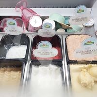 ice display during the warm season: several vegan sorbets at Cafe Glück in Fulda