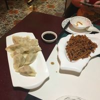 dumplings and shredded "beef" at Super Vegan - Huang Pu District in Shanghai
