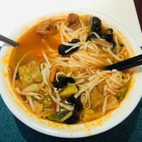 Vegan sliced noodle soup with assorted vegetables.   at Super Vegan - Huang Pu District in Shanghai