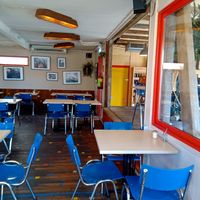 Some of the inside seating at Cafe De Ceuvel in Amsterdam