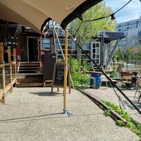 The entrance to the indoor area at Cafe De Ceuvel in Amsterdam