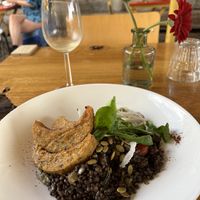 Crispy polenta and jasmine kombucha   at Cafe De Ceuvel in Amsterdam