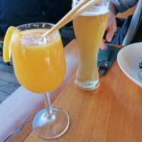 Mimosa and beer at Cafe De Ceuvel in Amsterdam
