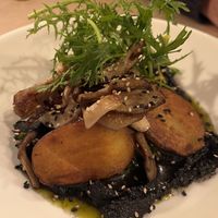 Baked oyster mushrooms and potatoes - the sauce was amazing.   at Cafe De Ceuvel in Amsterdam