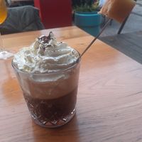 Irish coffee at Cafe De Ceuvel in Amsterdam