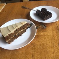 Carrot cake (with almonds and raisins) and fudge brownie. Both excellent  at Cafe De Ceuvel in Amsterdam