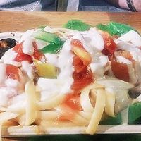 Tahini-tomato sauce pasta at Herzog in Tel Aviv