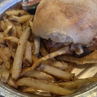 Vegan Flattus sandwich with fries   at GWARbar in Richmond
