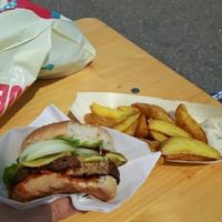 Cheeseburger time! with fries and vegan mayo :) at VGNFUN in Zurich