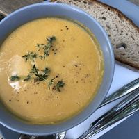 lentil soup with bread at Cafe DA in Stuttgart