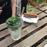 homemade lemonade and hazelnut cinnamon cake  at Cafe DA in Stuttgart