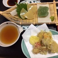 vegetable tempura and konnyaku sashimi at Shiki-Saisai Non in Shirahama