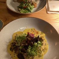 Mushroom croquettes and beet carpaccio as 2nd course at Eetcafe Ceramique in Maastricht