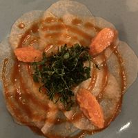 Carpaccio van ingelegde koolrabi met Bloody Mary dressing en bleekselderij abrikoos pesto (voorgerecht)  at Eetcafe Ceramique in Maastricht