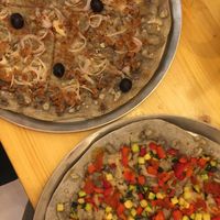La Atun and Sweet & Sour pizzas with buckwheat bottom at La Clote in Barcelona