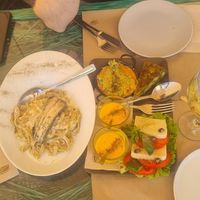 Tapas platter + vegan cheese pasta at Samelo Veg in Tenerife