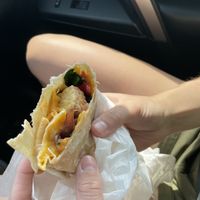 Cheesy vegan wrap  at New Morning Natural Foods in Manchester Center